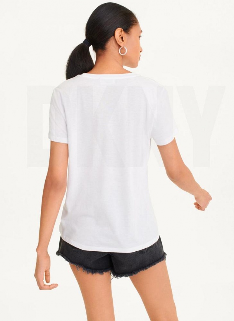 White Women's DKNY Brooklyn Bridge Logo T Shirts | Australia-D0425
