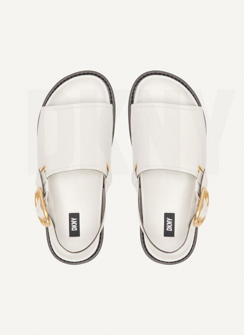 White Women's DKNY Buckle Flatform Sandals | Australia-D1285