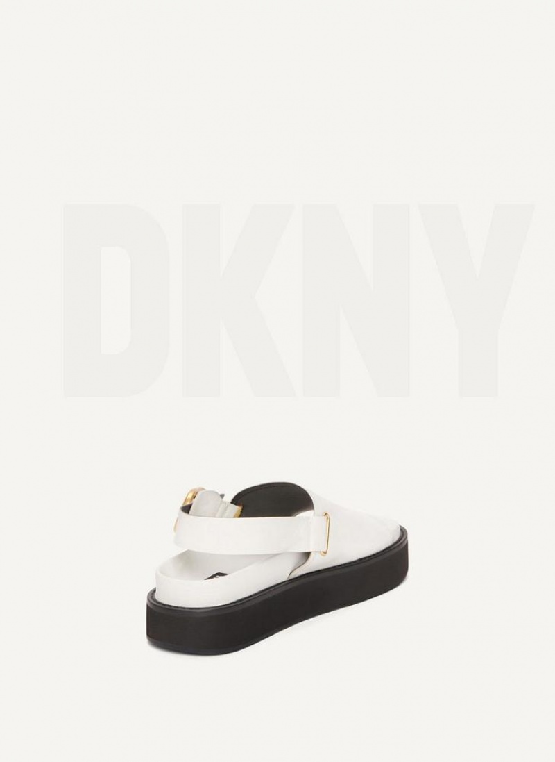 White Women's DKNY Buckle Flatform Sandals | Australia-D1285