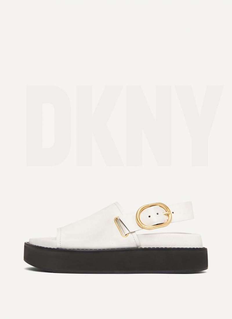 White Women\'s DKNY Buckle Flatform Sandals | Australia-D1285
