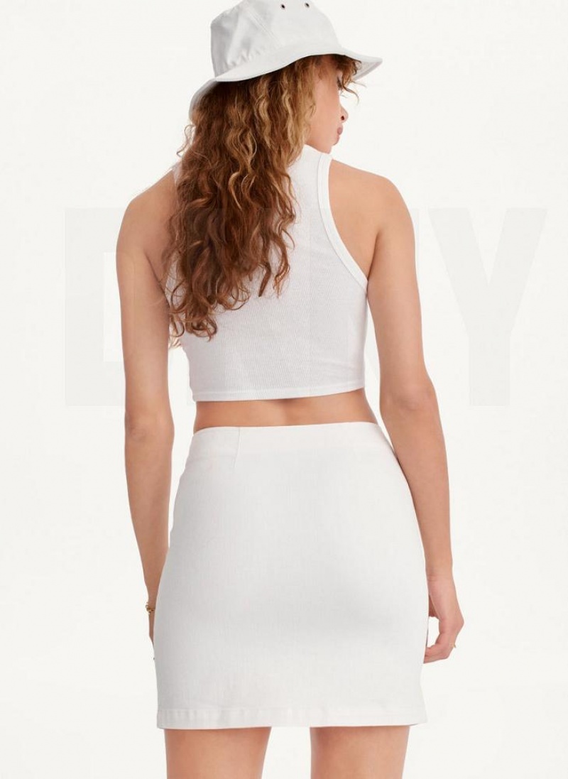 White Women's DKNY Button Front Denim Skirts | Australia-D1886
