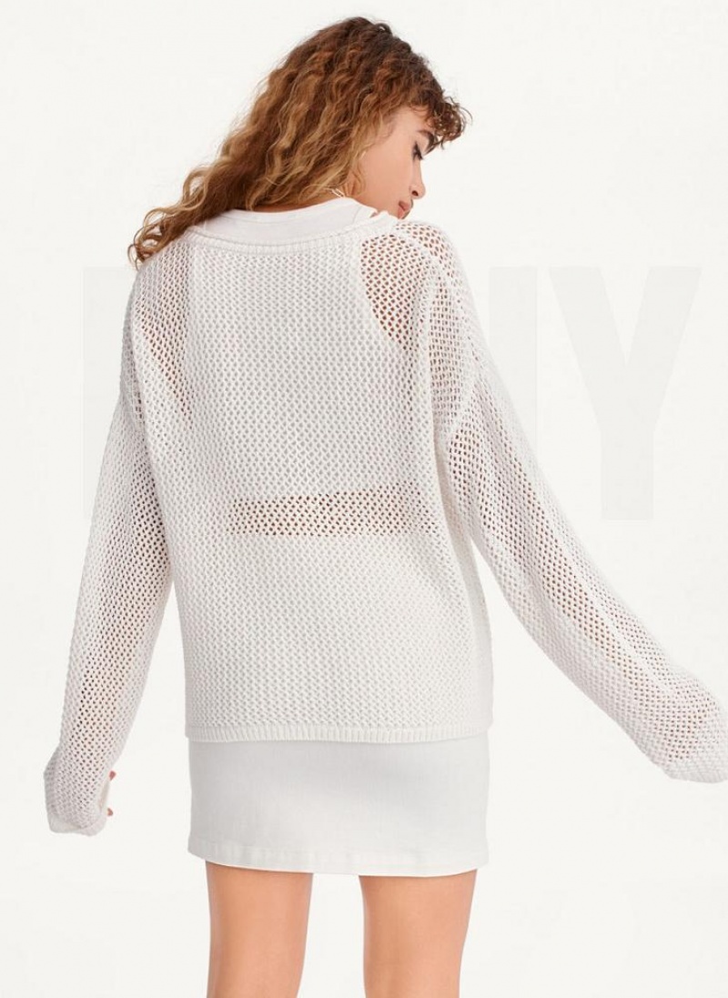 White Women's DKNY Chain Stitch Sweaters | Australia-D1060