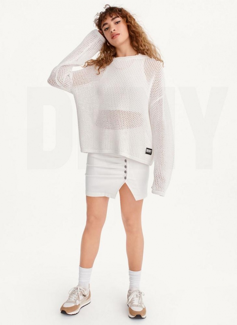 White Women's DKNY Chain Stitch Sweaters | Australia-D1060