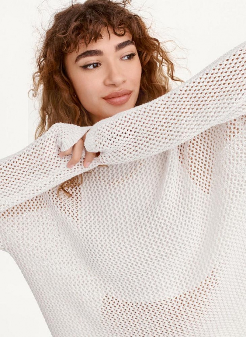 White Women's DKNY Chain Stitch Sweaters | Australia-D1060