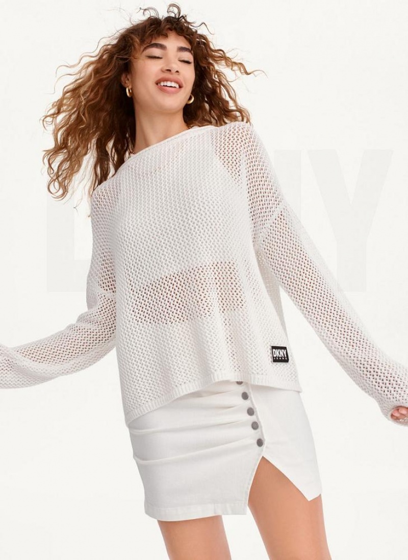 White Women\'s DKNY Chain Stitch Sweaters | Australia-D1060