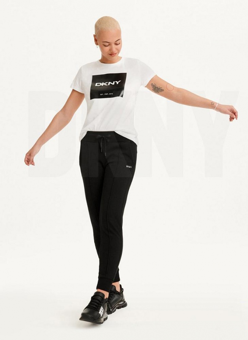 White Women's DKNY Coated Box Logo T Shirts | Australia-D0432