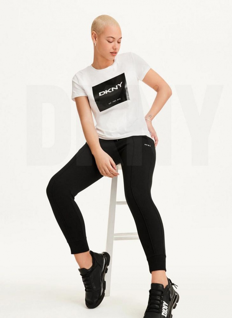 White Women's DKNY Coated Box Logo T Shirts | Australia-D0432