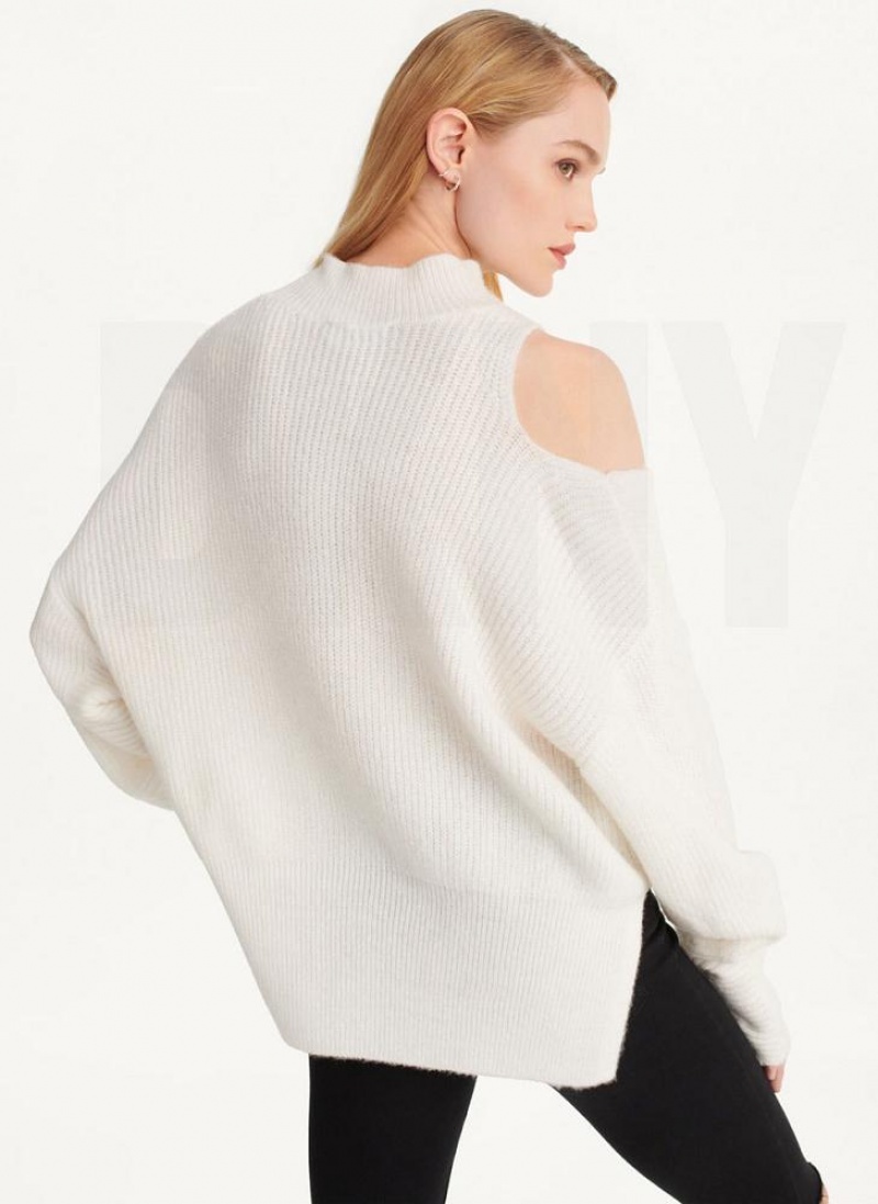 White Women's DKNY Cold Shoulder Sweaters | Australia-D1663