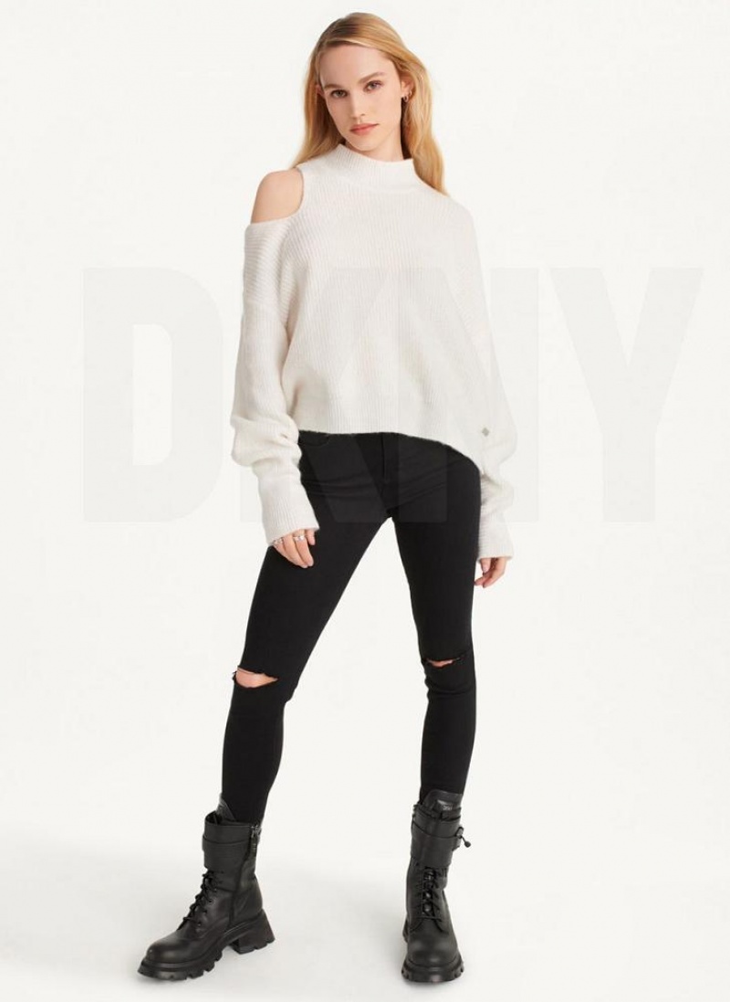 White Women's DKNY Cold Shoulder Sweaters | Australia-D1663