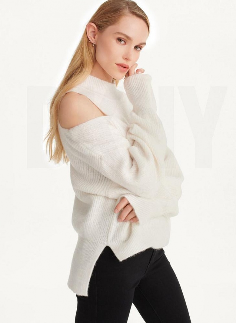White Women's DKNY Cold Shoulder Sweaters | Australia-D1663