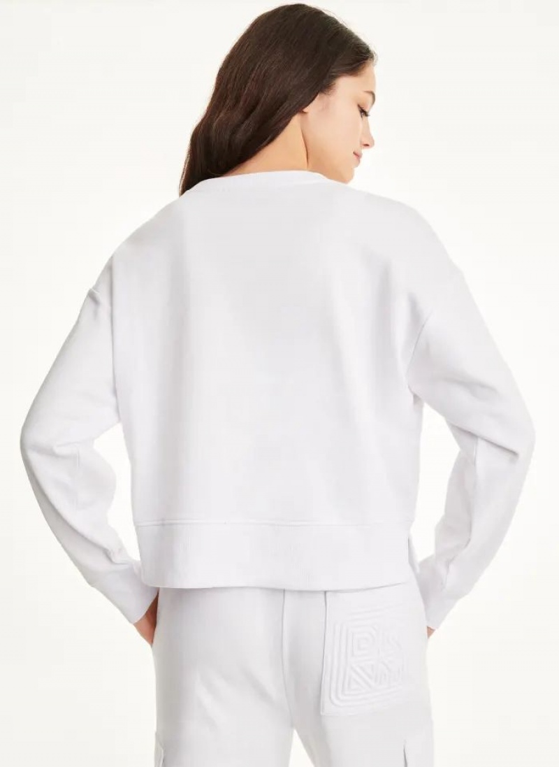 White Women's DKNY Cotton Jersey Crew With Logo Embossing Sweatshirts | Australia-D0365