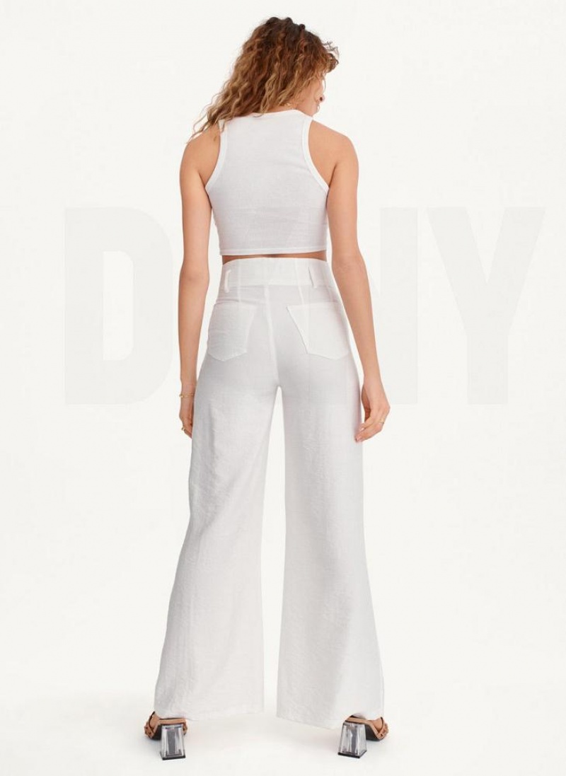 White Women's DKNY Crinkle Dressing Pants | Australia-D0896