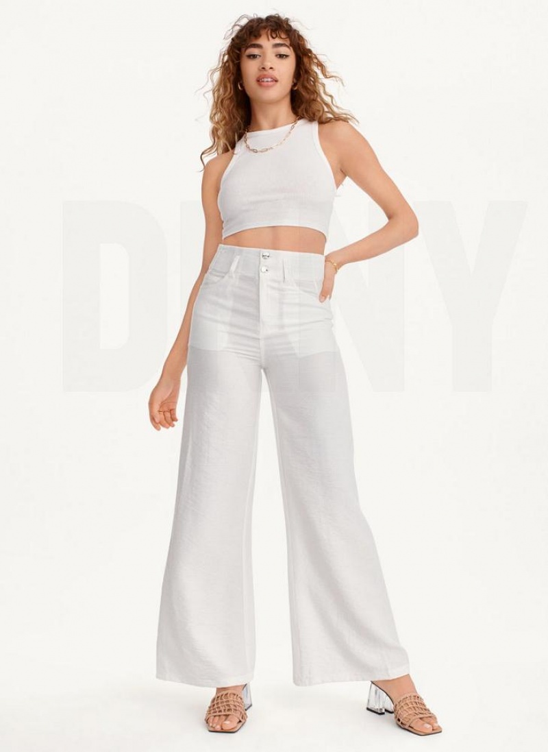 White Women's DKNY Crinkle Dressing Pants | Australia-D0896