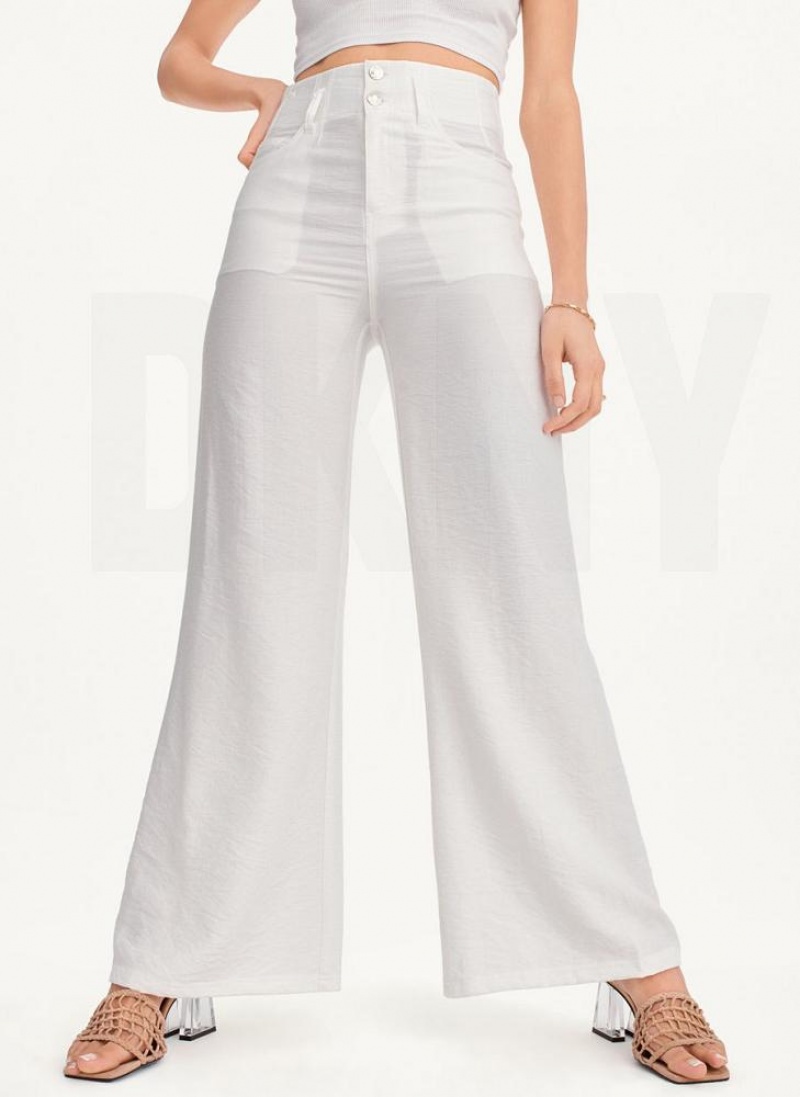 White Women\'s DKNY Crinkle Dressing Pants | Australia-D0896