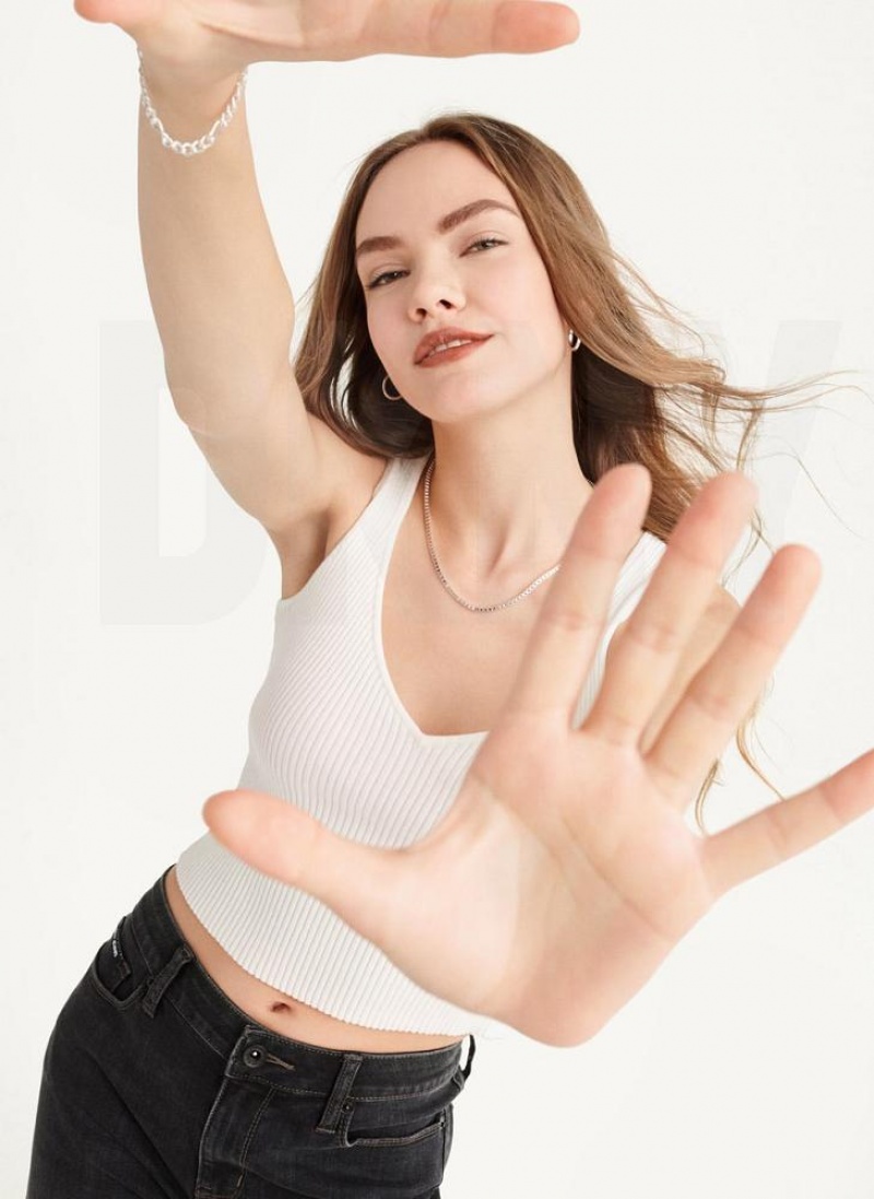 White Women's DKNY Cropped Tank Tops | Australia-D0381