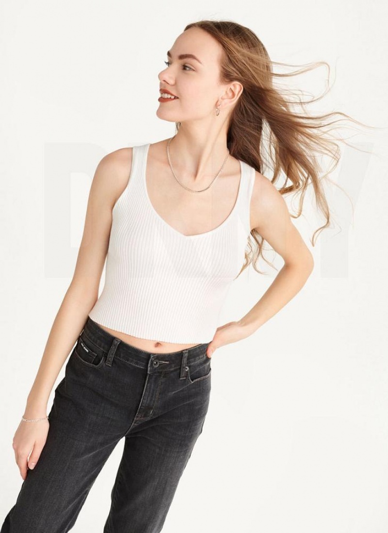 White Women\'s DKNY Cropped Tank Tops | Australia-D0381