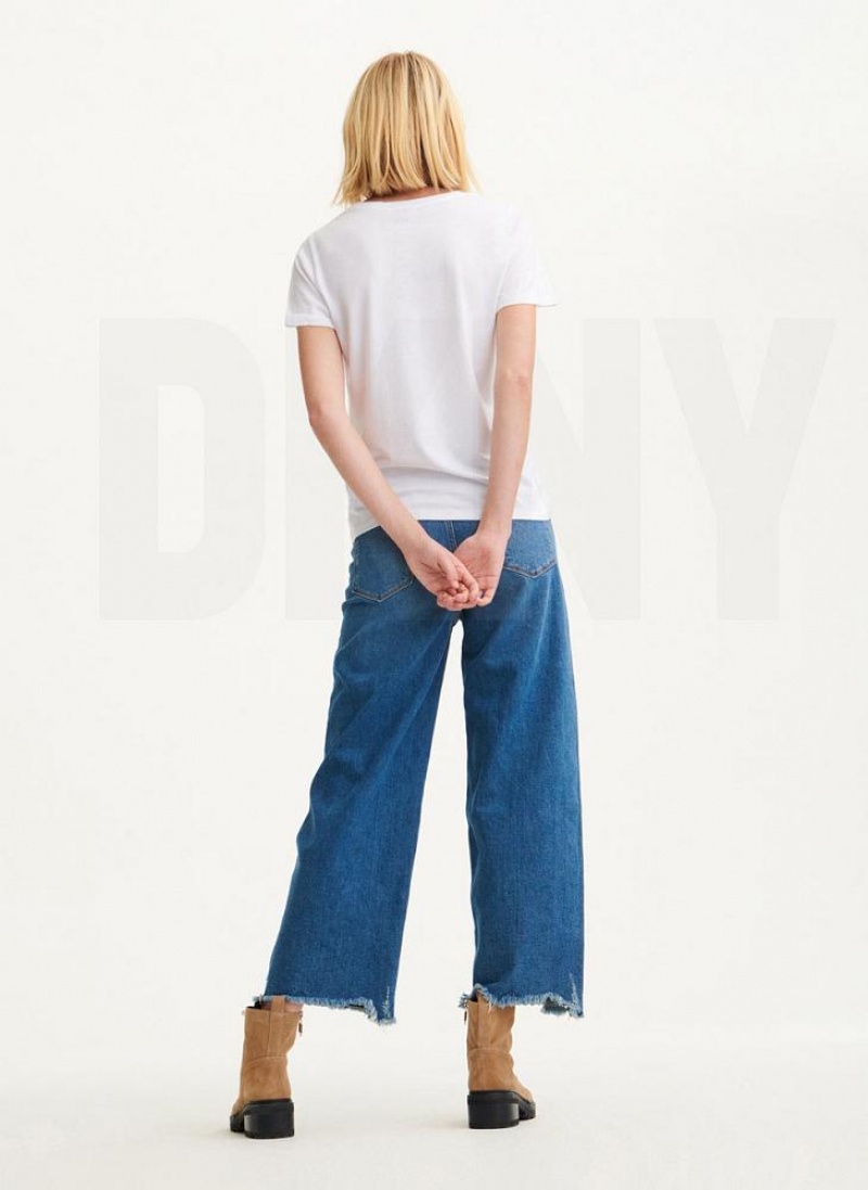 White Women's DKNY Diagonal Rhinestone Logo T Shirts | Australia-D1420