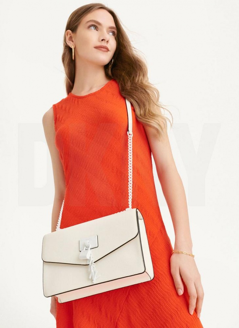 White Women's DKNY Elissa Large Flap Shoulder Bags | Australia-D1393