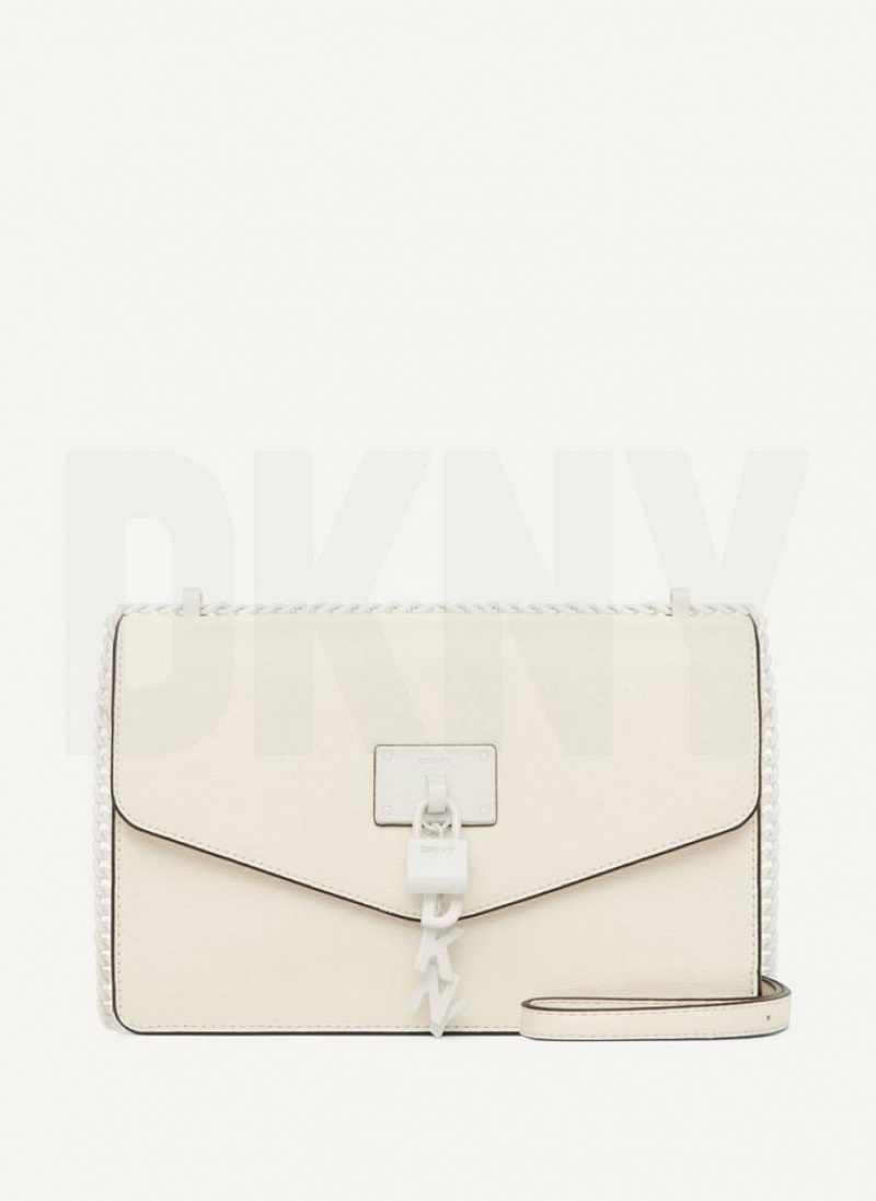 White Women's DKNY Elissa Large Flap Shoulder Bags | Australia-D1393