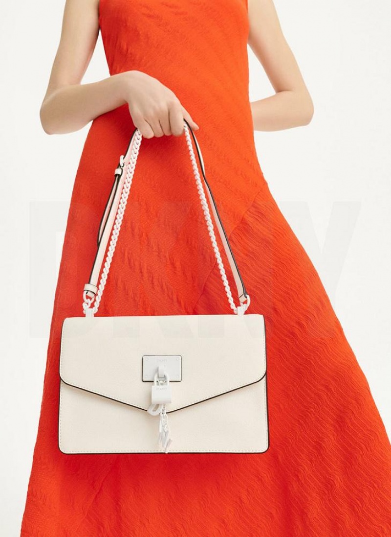 White Women\'s DKNY Elissa Large Flap Shoulder Bags | Australia-D1393