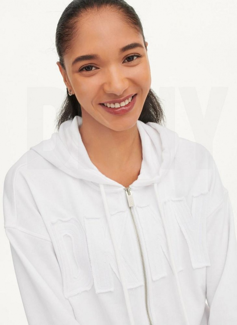White Women's DKNY Exploded Applique Logo Hoodies | Australia-D0795