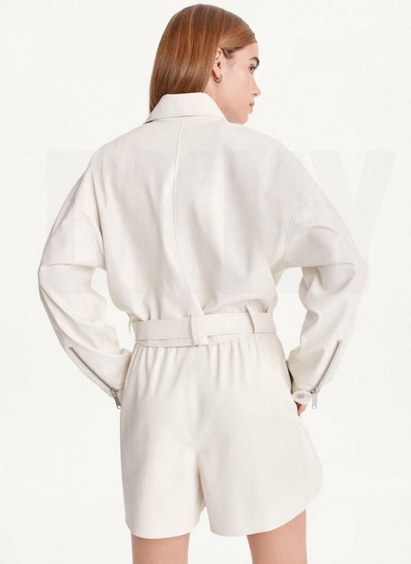 White Women's DKNY Faux Leather Moto Jackets | Australia-D1898