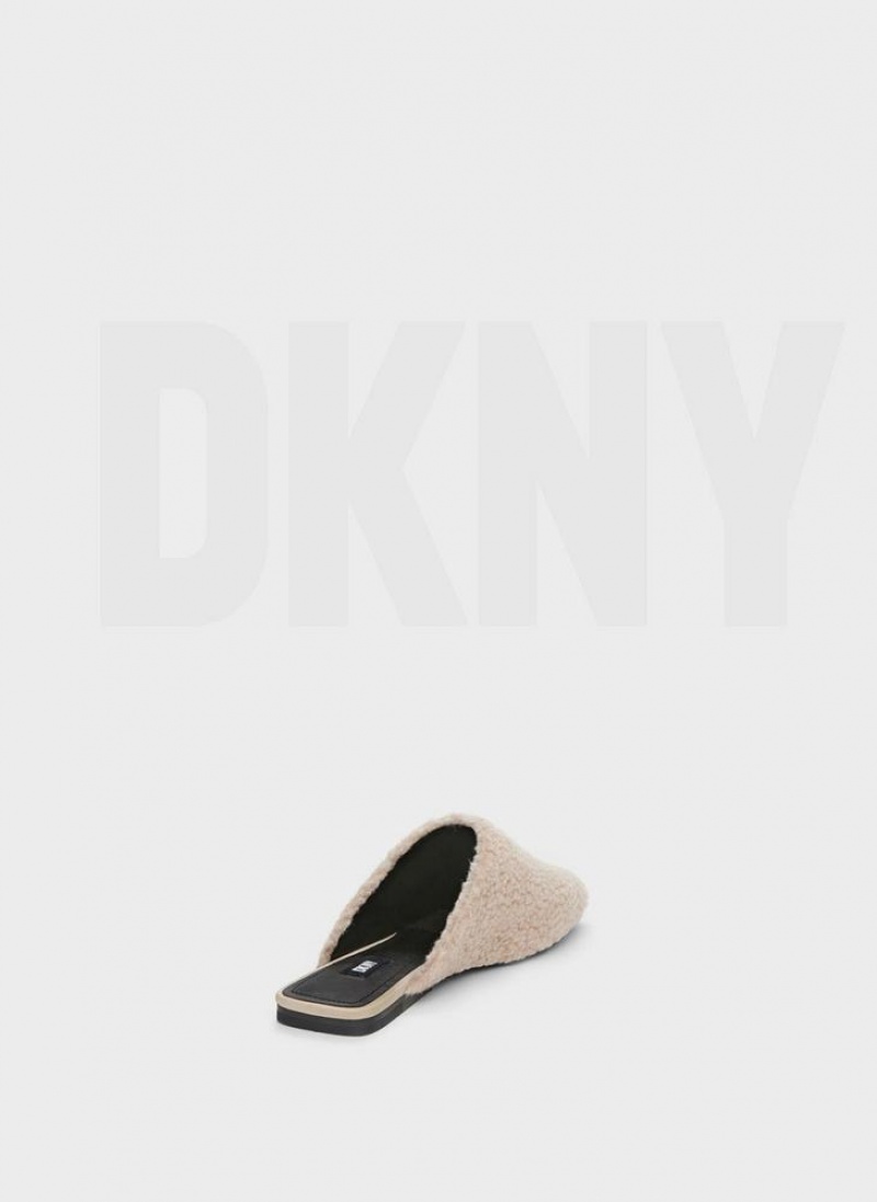 White Women's DKNY Flat Sherpa Slides | Australia-D1446