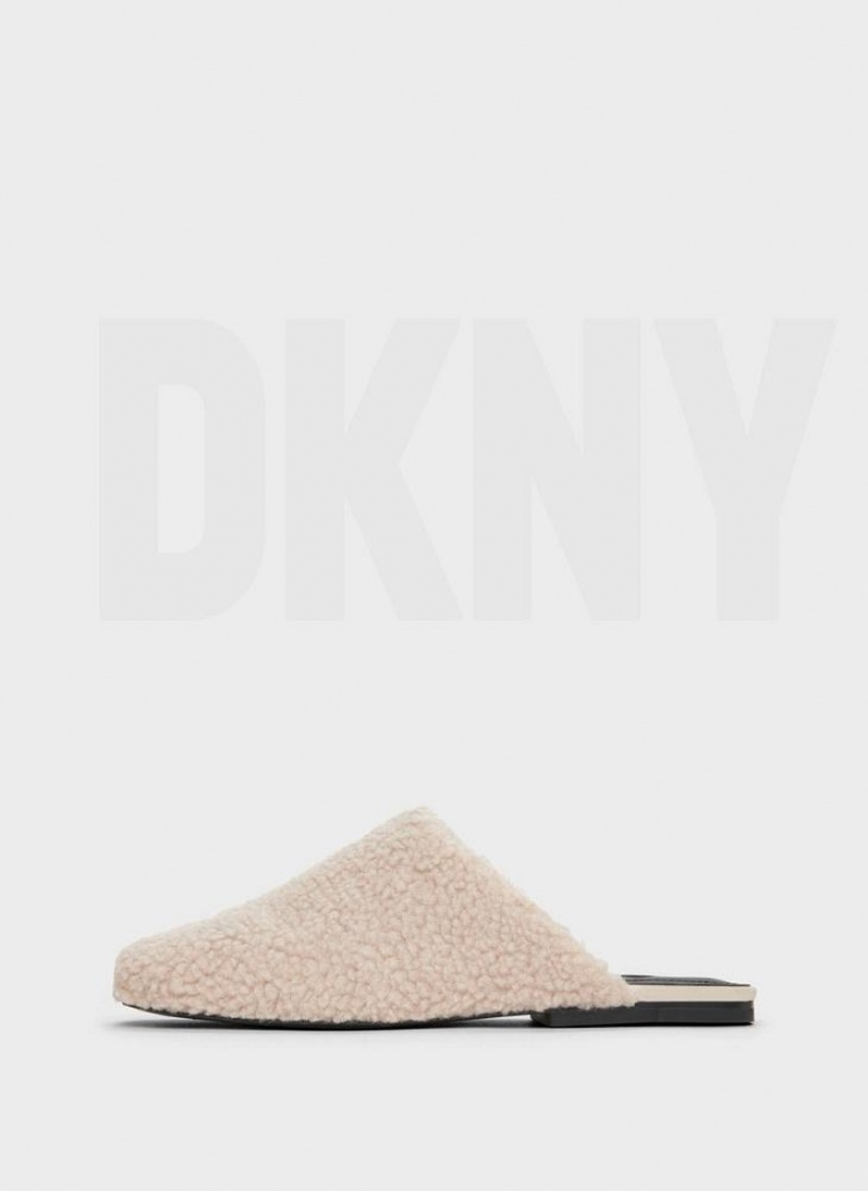 White Women\'s DKNY Flat Sherpa Slides | Australia-D1446