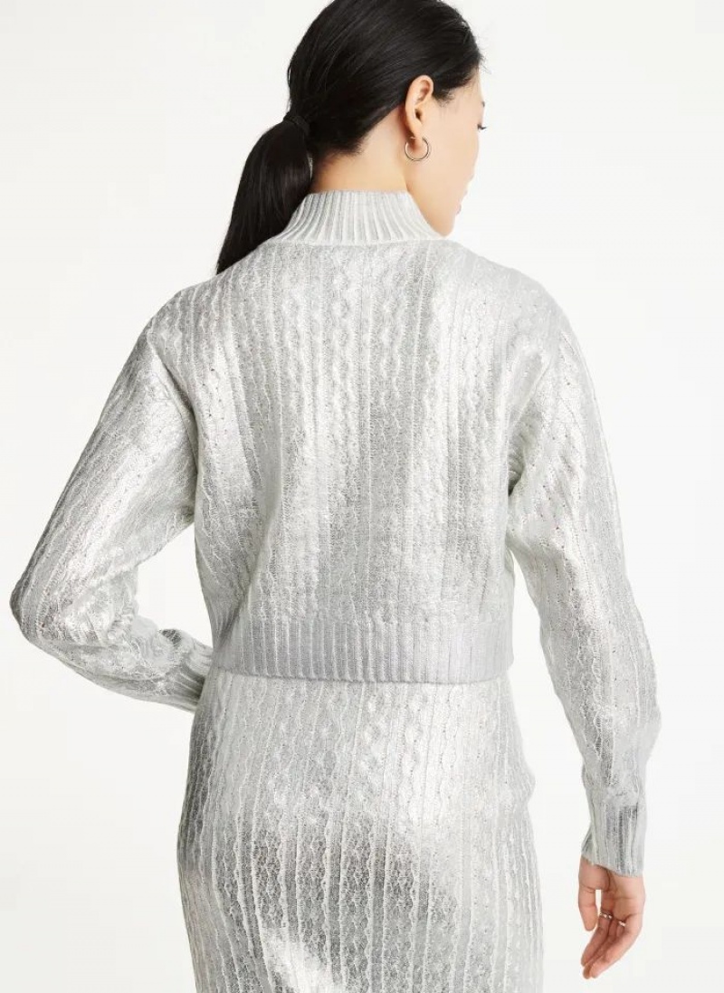 White Women's DKNY Foil Cropped Sweaters | Australia-D0693