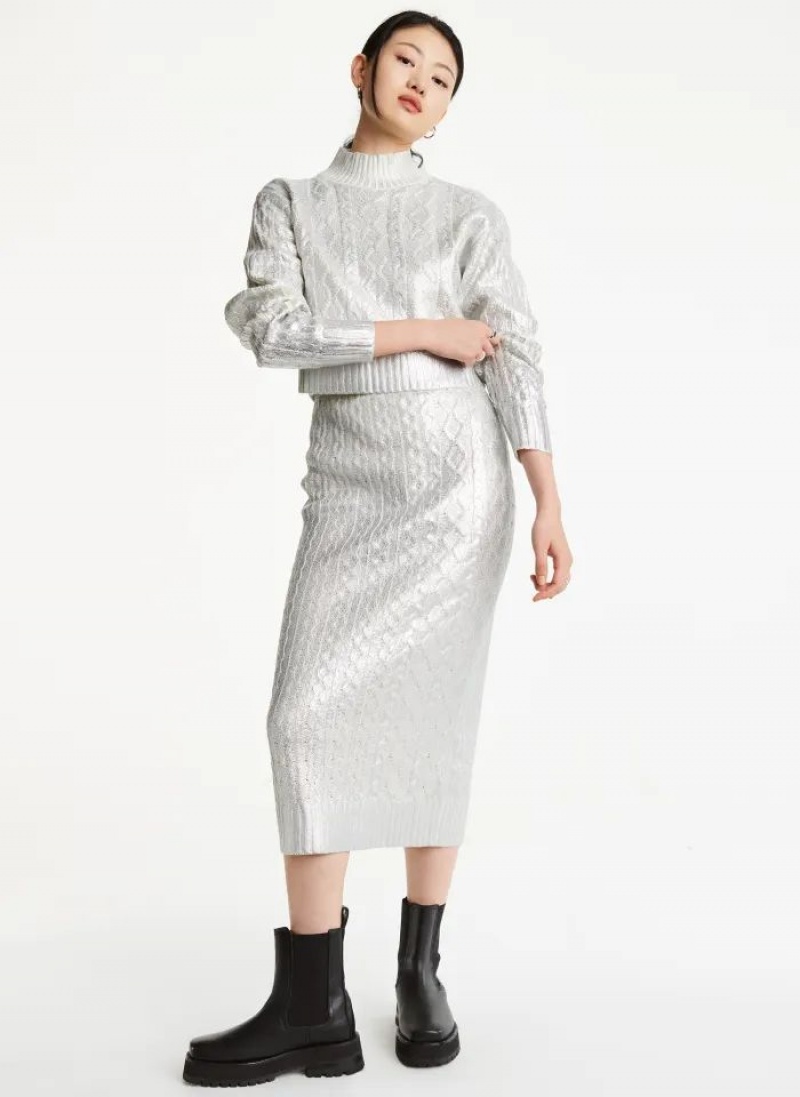 White Women's DKNY Foil Cropped Sweaters | Australia-D0693