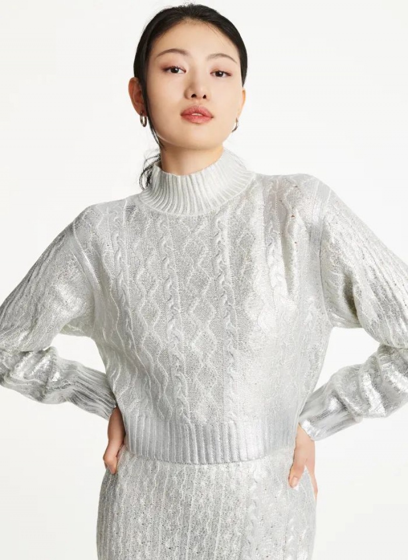 White Women\'s DKNY Foil Cropped Sweaters | Australia-D0693