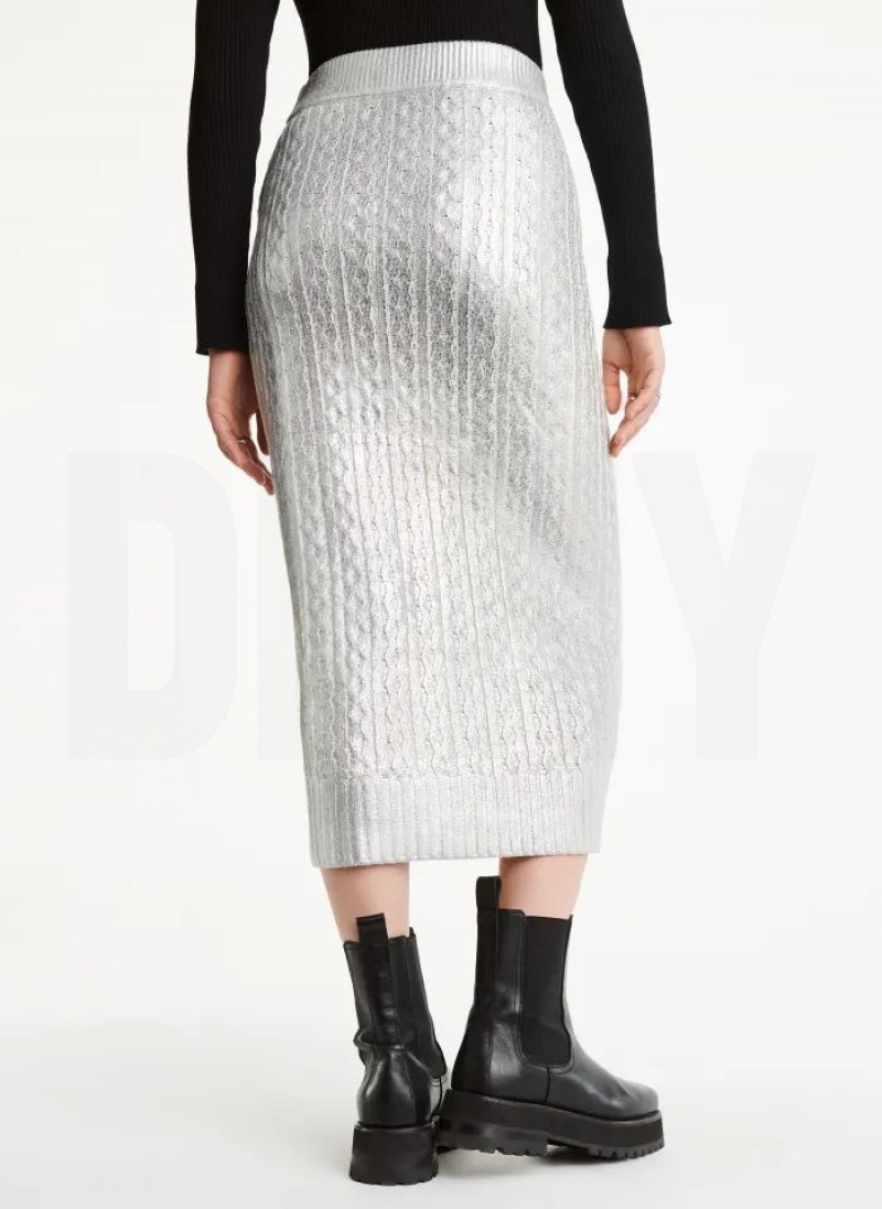 White Women's DKNY Foil Maxi Skirts | Australia-D0599
