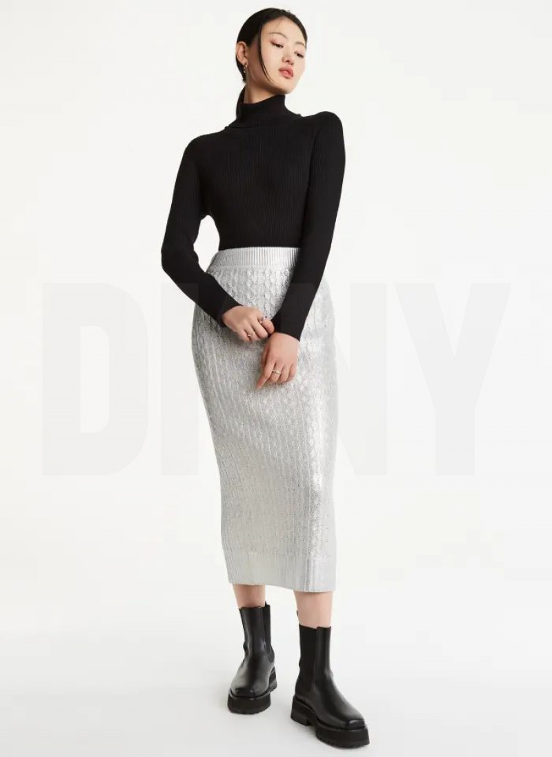 White Women's DKNY Foil Maxi Skirts | Australia-D0599