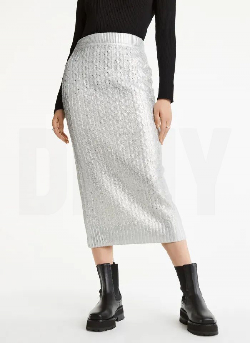White Women\'s DKNY Foil Maxi Skirts | Australia-D0599