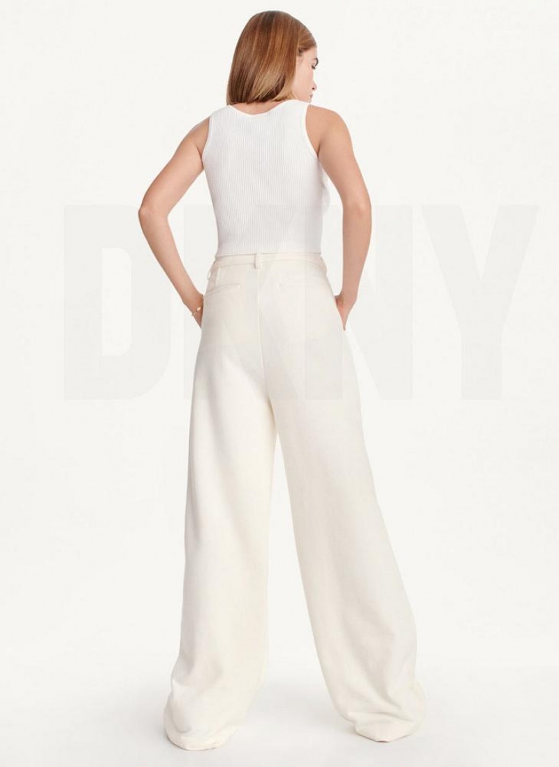 White Women's DKNY French Terry Wide Leg Pants | Australia-D1656