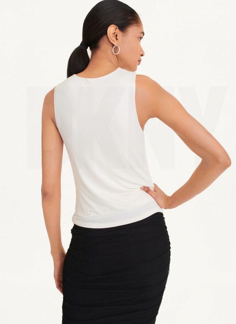 White Women's DKNY Gathered Knit Tank Tops | Australia-D0112