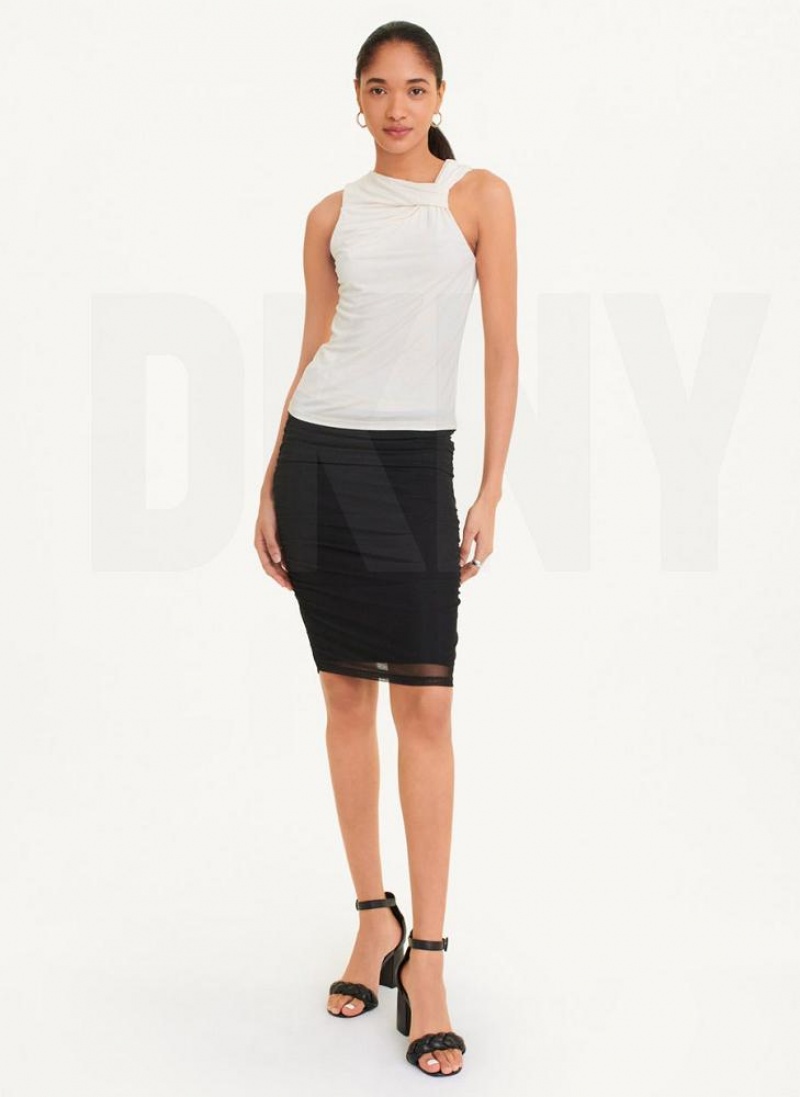 White Women's DKNY Gathered Knit Tank Tops | Australia-D0112