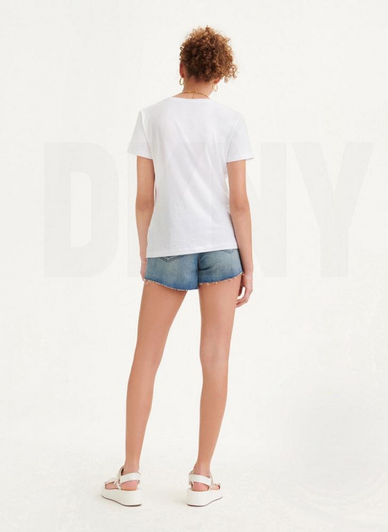 White Women's DKNY Glitter Logo T Shirts | Australia-D0806