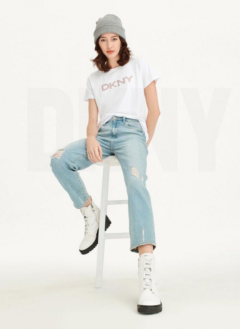 White Women's DKNY Glitter Logo T Shirts | Australia-D0806