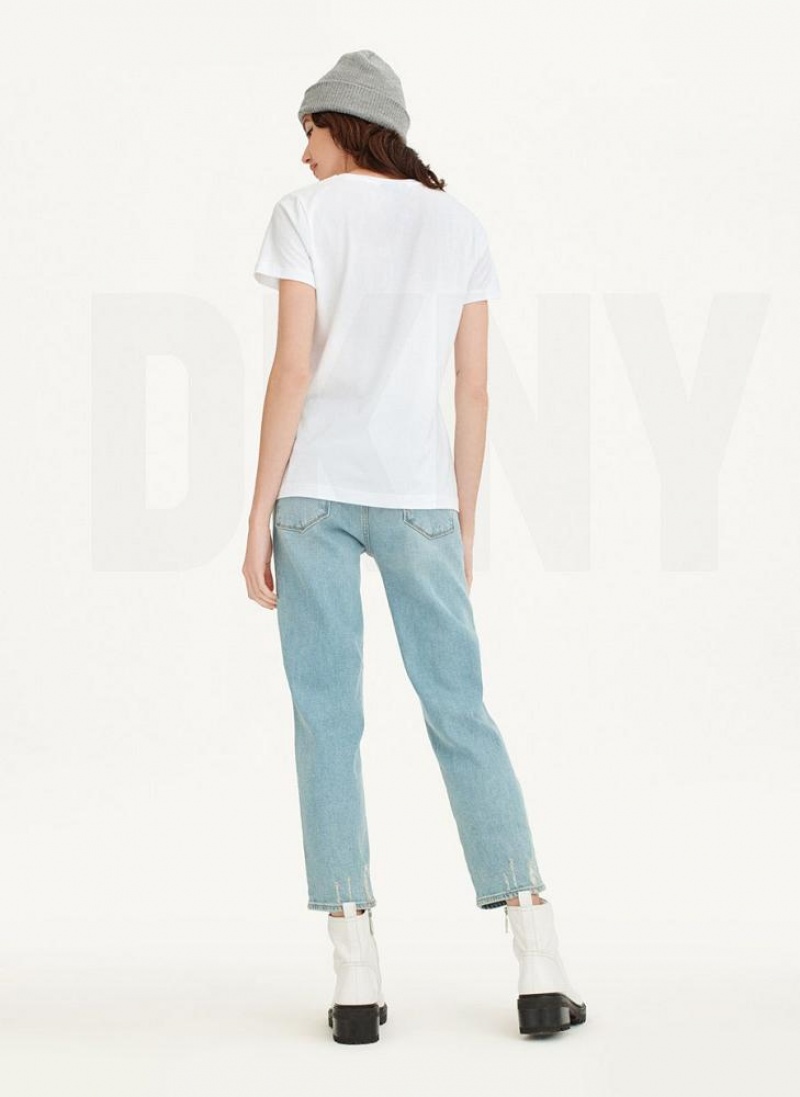 White Women's DKNY Glitter Logo T Shirts | Australia-D0806