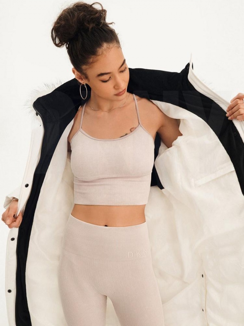 White Women's DKNY Long Puffer With Faux Fur Hood Coats | Australia-D1201
