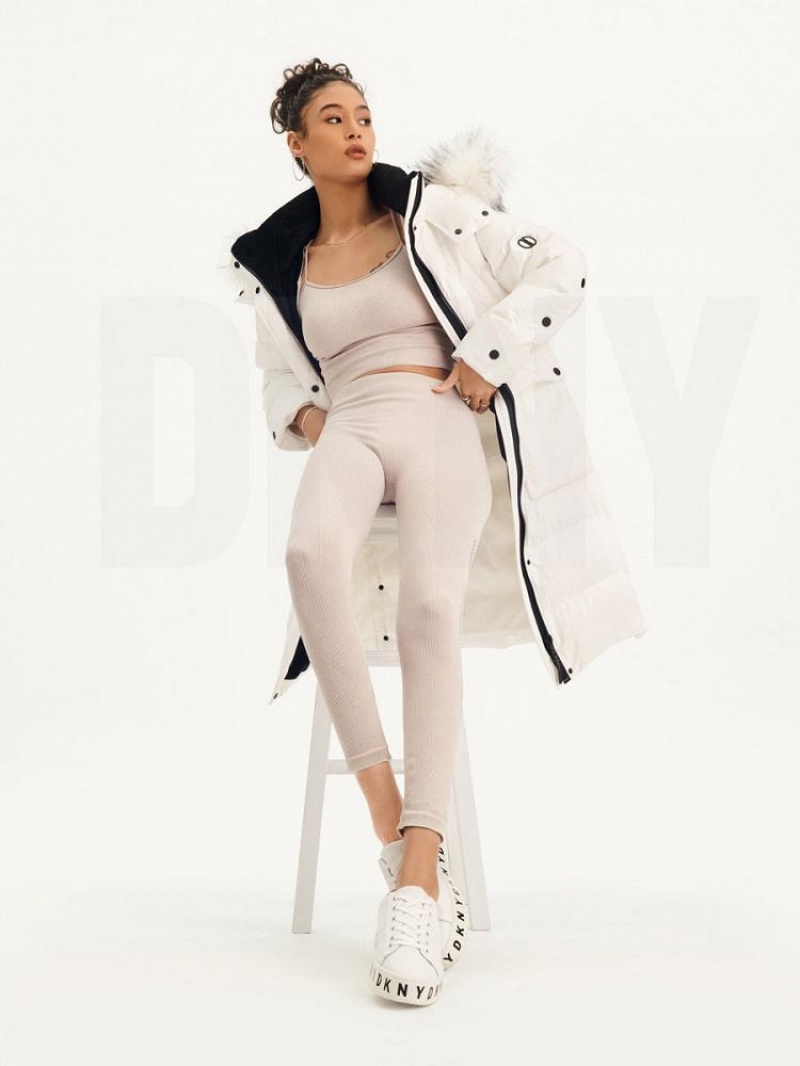 White Women\'s DKNY Long Puffer With Faux Fur Hood Coats | Australia-D1201