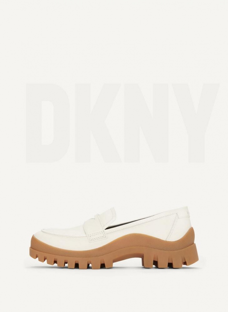 White Women\'s DKNY Lug Sole Loafers | Australia-D1658