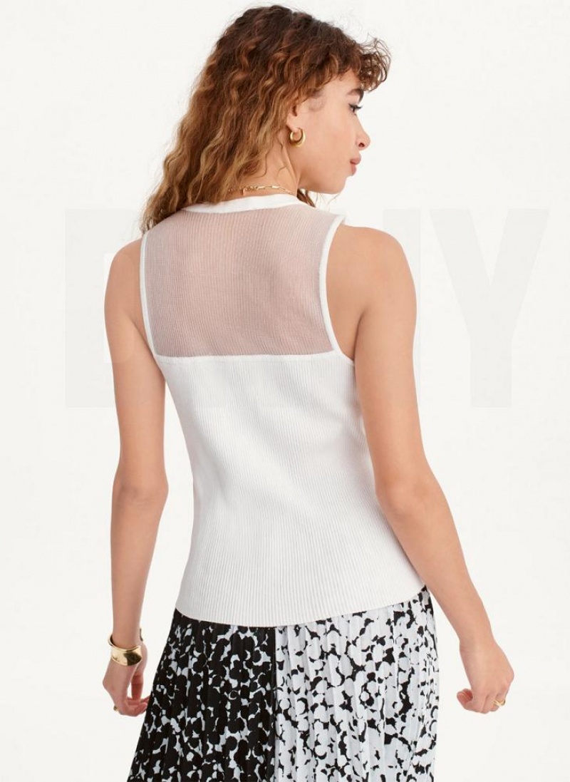 White Women's DKNY Mesh Yoke Sweet Heart Sweaters | Australia-D0469