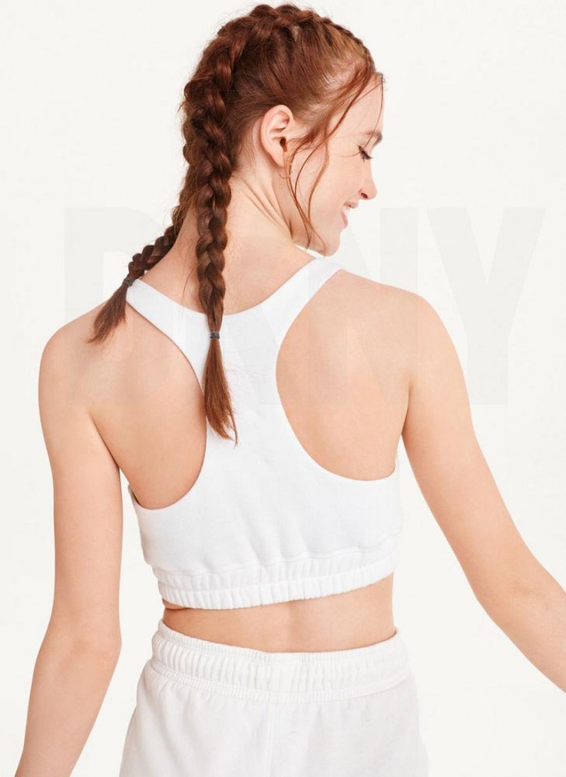 White Women's DKNY Metallic Logo Bralette Tank Tops | Australia-D1242