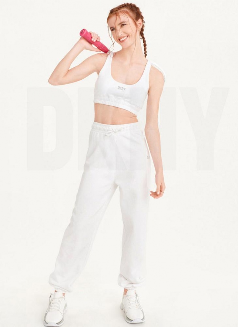 White Women's DKNY Metallic Logo Bralette Tank Tops | Australia-D1242