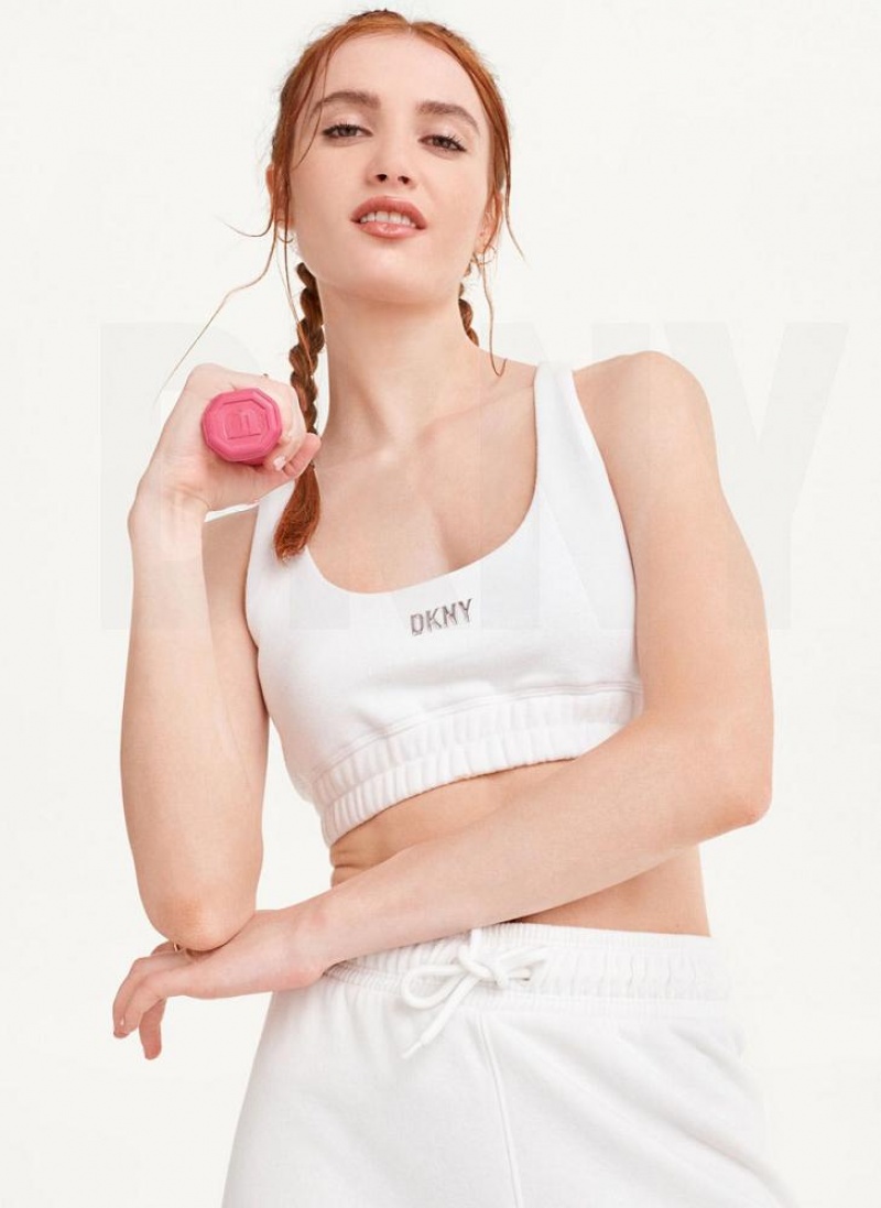 White Women\'s DKNY Metallic Logo Bralette Tank Tops | Australia-D1242