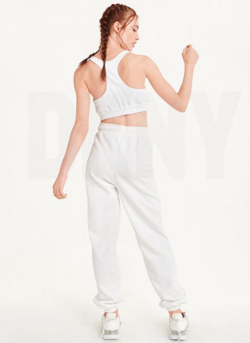 White Women's DKNY Metallic Logo Joggers | Australia-D0753