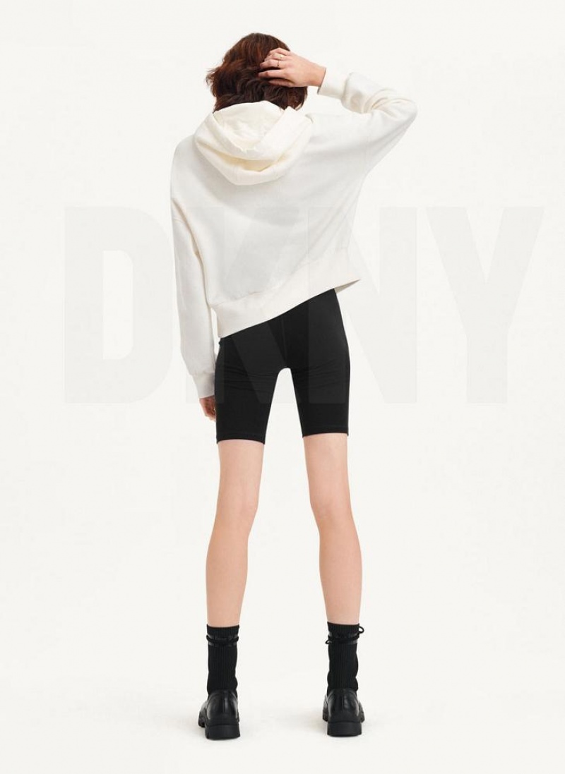 White Women's DKNY Mixed Distressed Metallic Logo Cropped Hoodies | Australia-D1383