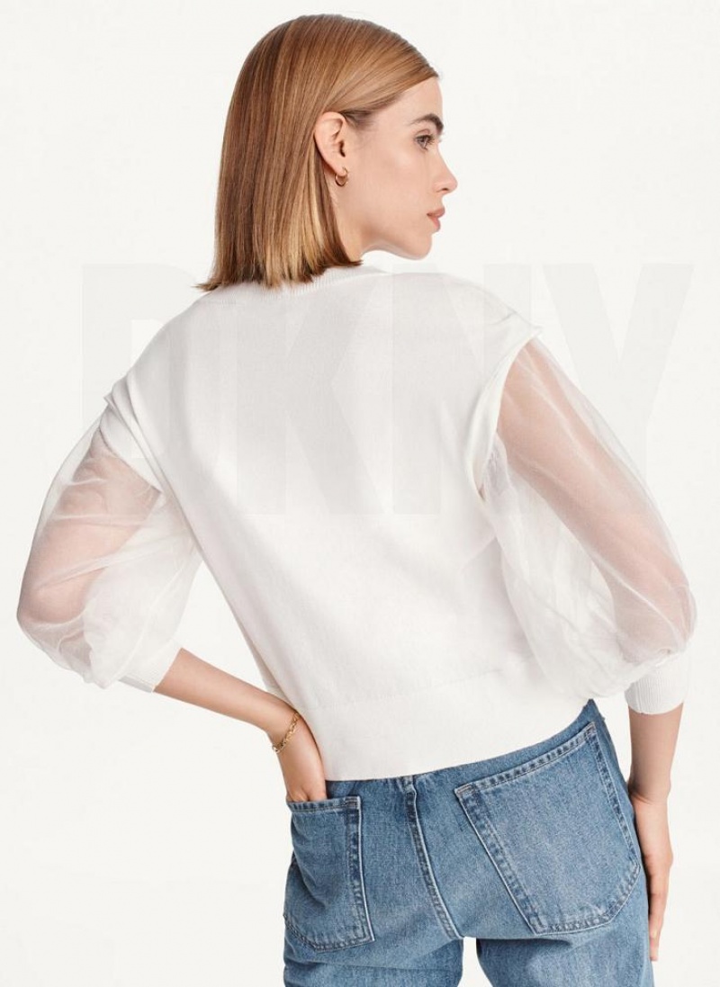 White Women's DKNY Mixed Media Sweaters | Australia-D0724